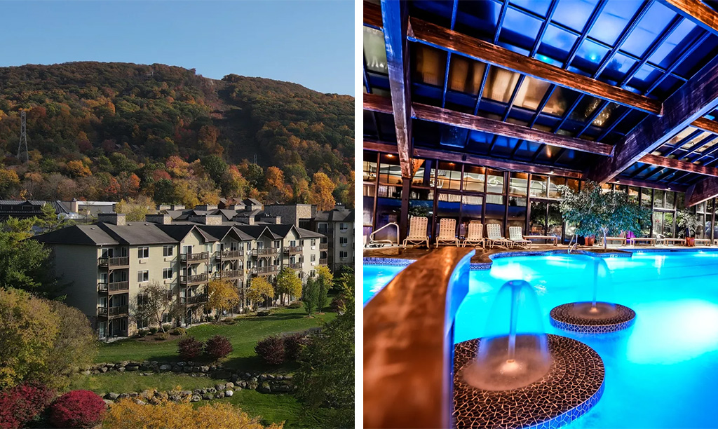 Minerals Resort at Crystal Springs Resort in California, United States (left) and indoor mineral pools at Crystal Springs Resort (right)