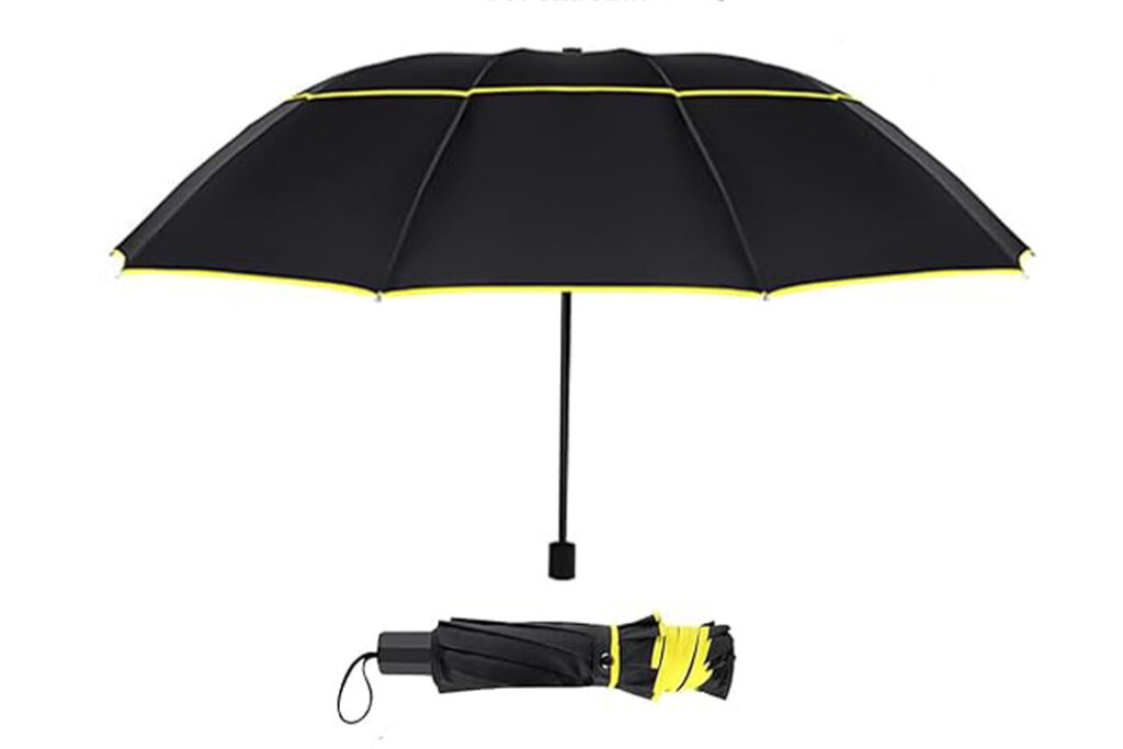 Kalolary 62 Inch Extra Oversize Large Compact Golf Umbrella in black with yellow trim